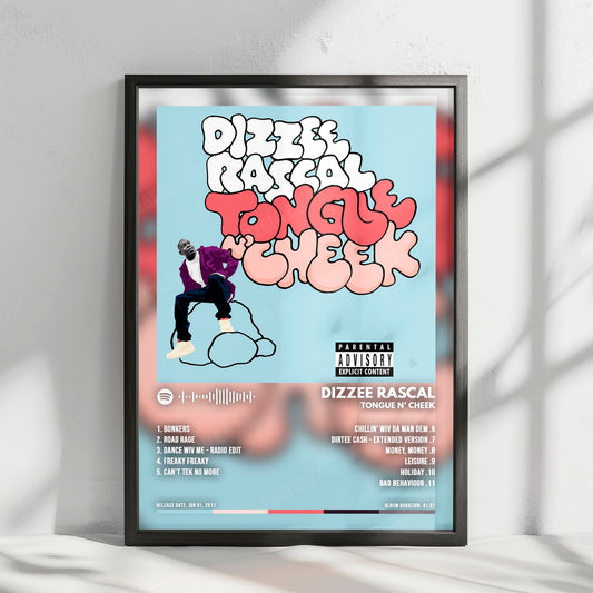 Dizzee Rascal "Tongue N' Cheek" Album Cover Poster - with Complete Tracklist