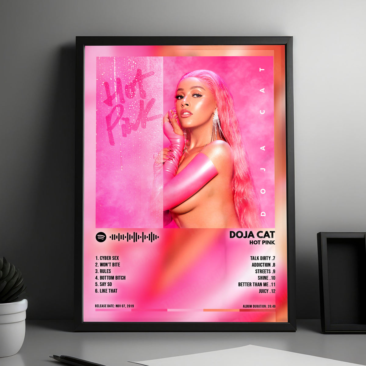 Doja Cat "Hot Pink" Album Cover Poster - with Complete Tracklist