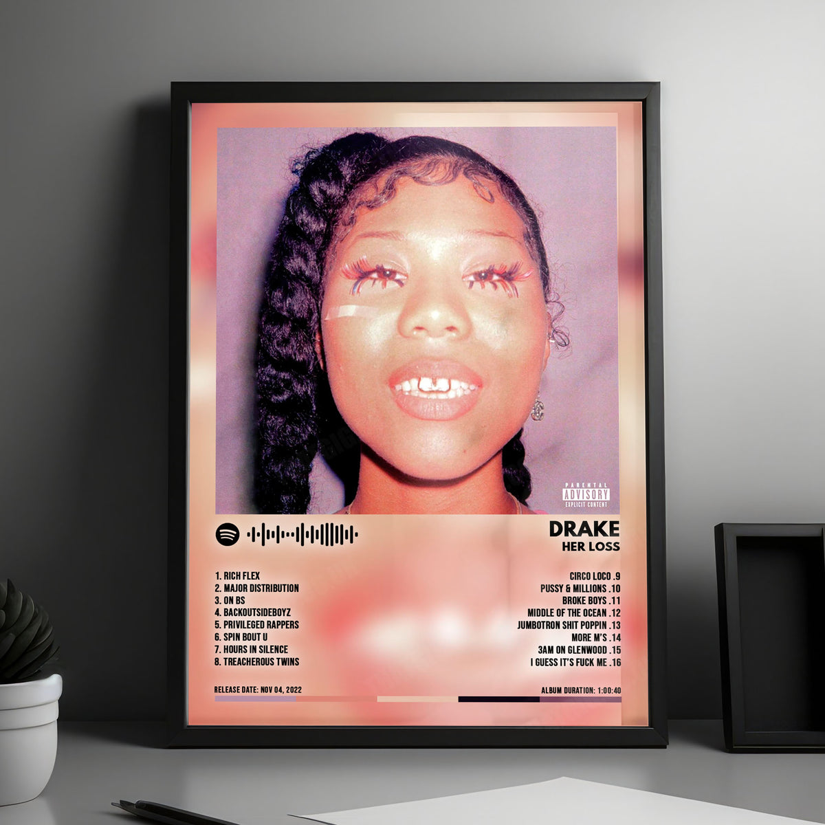 Drake "Her Loss" Album Cover Poster - with Complete Tracklist