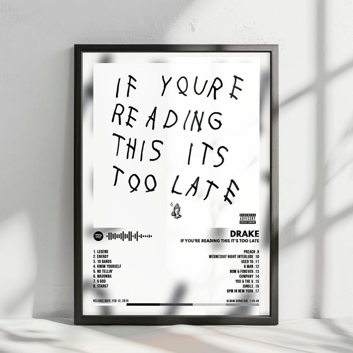 Drake "If You're Reading This It's Too Late" Album Cover Poster - with Complete Tracklist