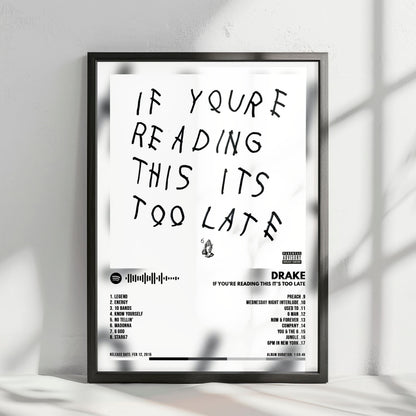Drake "If You're Reading This It's Too Late" Album Cover Poster - with Complete Tracklist