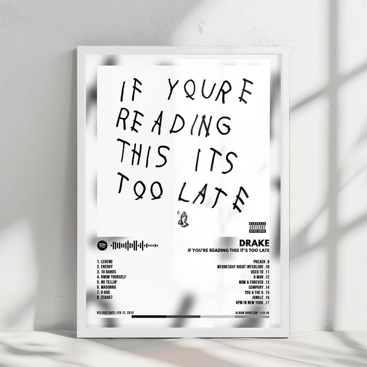 Drake "If You're Reading This It's Too Late" Album Cover Poster - with Complete Tracklist