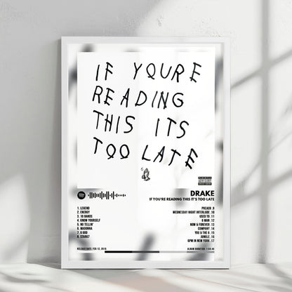 Drake "If You're Reading This It's Too Late" Album Cover Poster - with Complete Tracklist