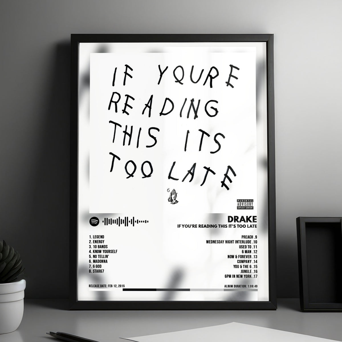 Drake "If You're Reading This It's Too Late" Album Cover Poster - with Complete Tracklist