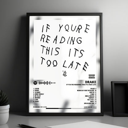 Drake "If You're Reading This It's Too Late" Album Cover Poster - with Complete Tracklist
