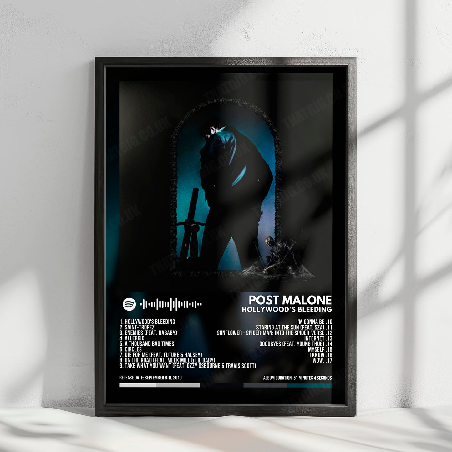 Post Malone "Hollywood's Bleeding" Album Cover Poster - with Complete Tracklist