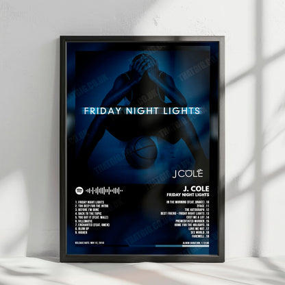 J. Cole "Friday Night Lights" Album Cover Poster - with Complete Tracklist