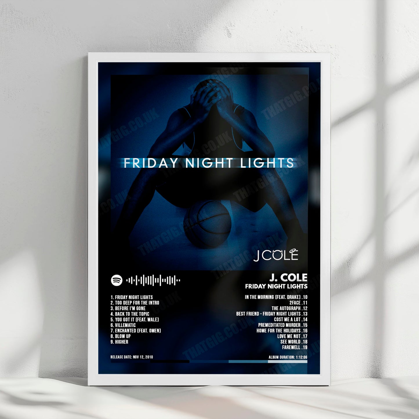J. Cole "Friday Night Lights" Album Cover Poster - with Complete Tracklist