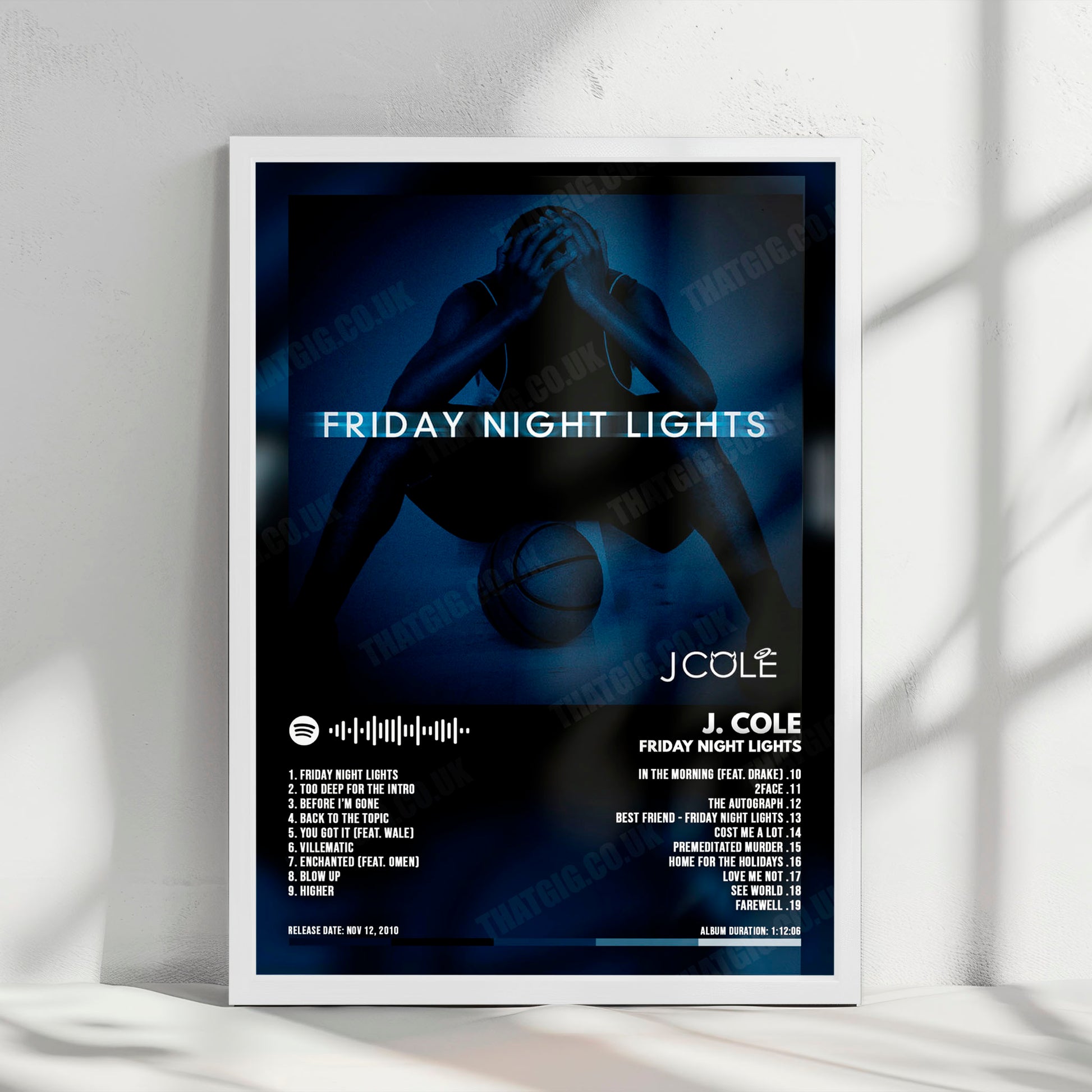 J. Cole "Friday Night Lights" Album Cover Poster - with Complete Tracklist