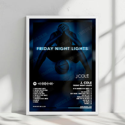 J. Cole "Friday Night Lights" Album Cover Poster - with Complete Tracklist