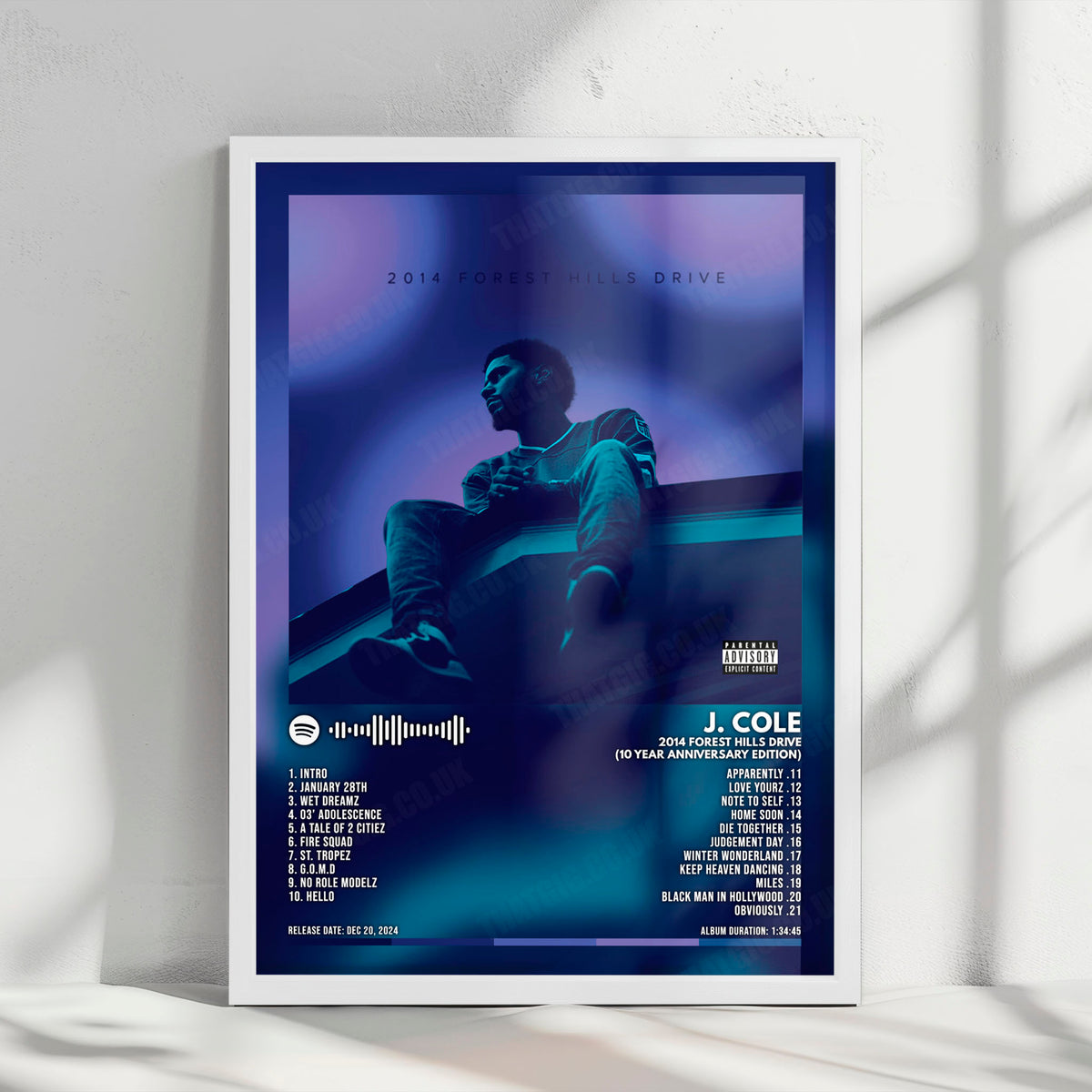 J. Cole "2014 Forest Hills Drive (10 Year Anniversary Edition)" Album Cover Poster - with Complete Tracklist