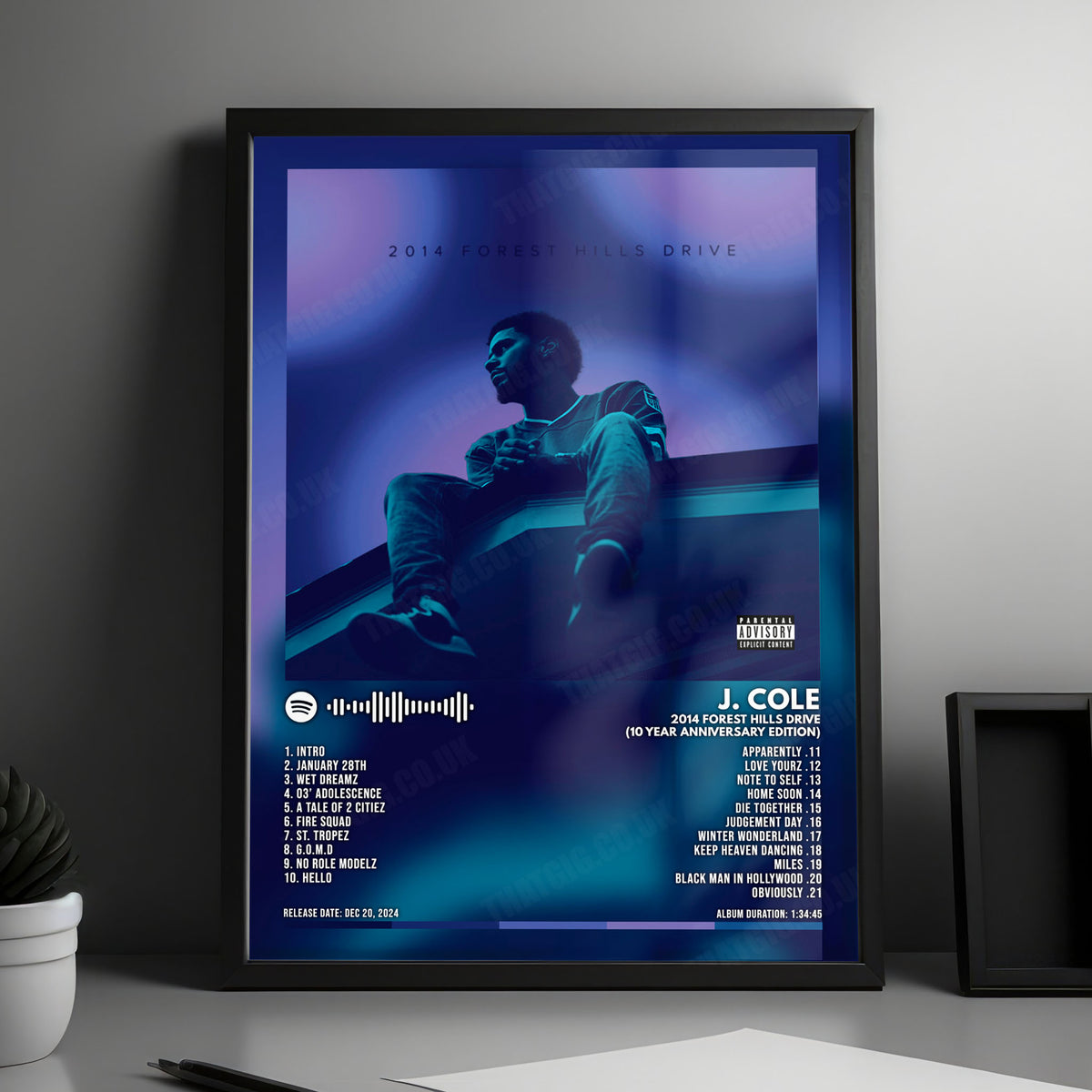 J. Cole "2014 Forest Hills Drive (10 Year Anniversary Edition)" Album Cover Poster - with Complete Tracklist
