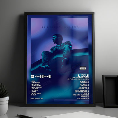J. Cole "2014 Forest Hills Drive (10 Year Anniversary Edition)" Album Cover Poster - with Complete Tracklist