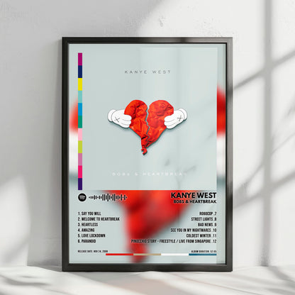 Kanye West "808s & Heartbreak" Album Cover Poster - with Complete Tracklist