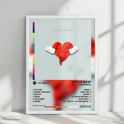 Kanye West "808s & Heartbreak" Album Cover Poster - with Complete Tracklist