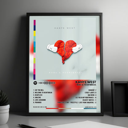 Kanye West "808s & Heartbreak" Album Cover Poster - with Complete Tracklist