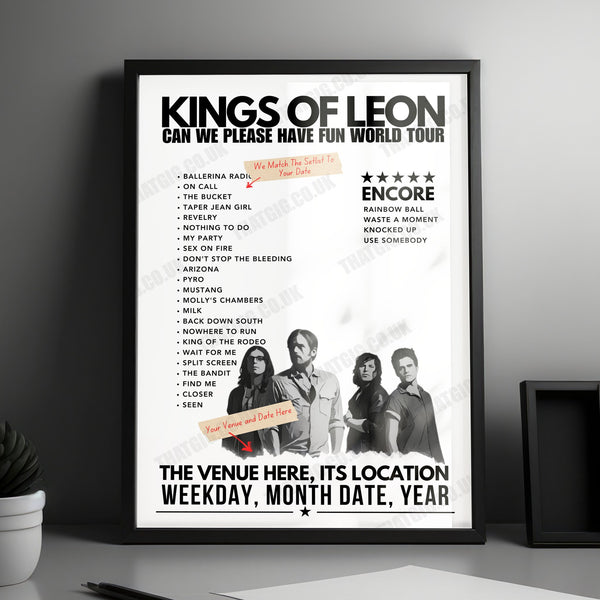 Kings of Leon Setlist Poster - The Orion Amphitheater, Huntsville - September 13th, 2024