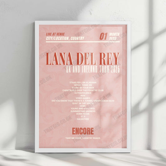 Lana Del Rey Setlist Poster - Hampden Park, Glasgow - June 26th, 2025