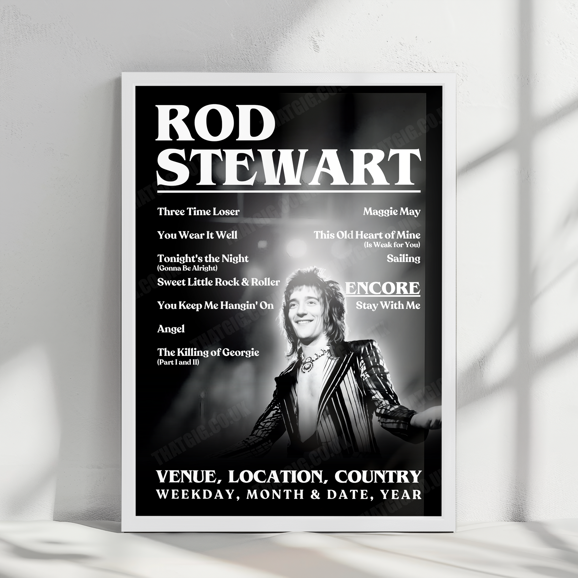 Rod Stewart Setlist Poster - Granby Halls, Leicester, England - December 5th, 1976