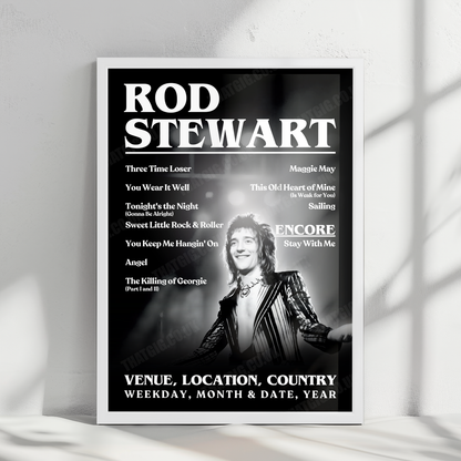 Rod Stewart Setlist Poster - Granby Halls, Leicester, England - December 5th, 1976