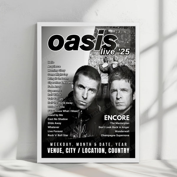 Oasis Setlist Poster - Scottish Gas Murrayfield Stadium, Edinburgh - August 12th, 2025