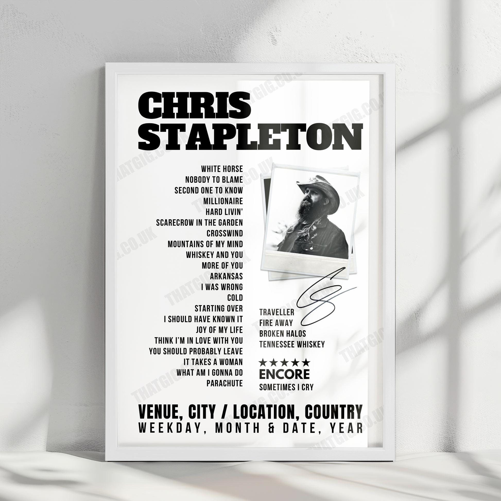 Chris Stapleton Setlist Poster - Simmons Bank Arena, North Little Rock - October 20th, 2022