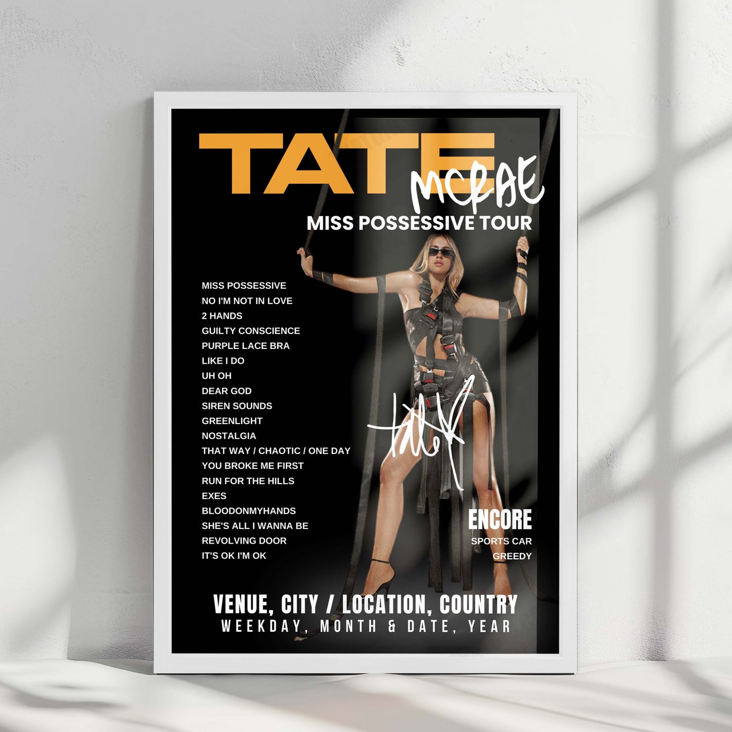 Tate McRae Setlist Poster - Utilita Arena Birmingham, Birmingham - May 19th, 2025