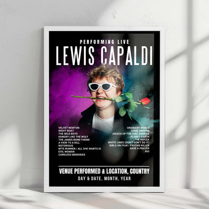 Lewis Capaldi Setlist Poster - The O2 Arena, London - September 18th, 2025