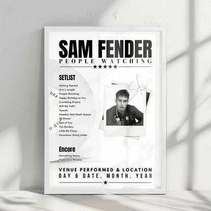 Sam Fender Setlist Poster - Royal Highland Centre Showground, Ingliston - August 22nd, 2025
