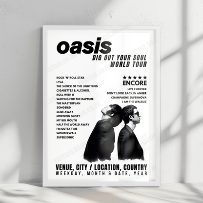 Oasis Setlist Poster - Pengrowth Saddledome, Calgary - August 30th, 2008