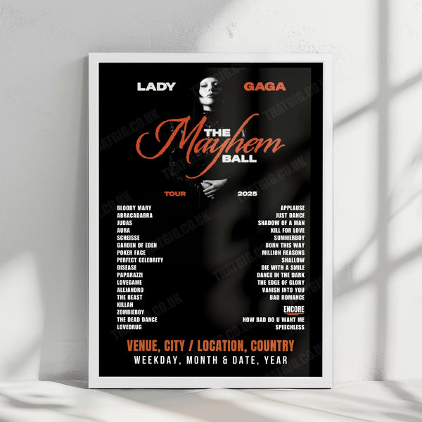 Lady Gaga Setlist Poster - Kia Forum, Inglewood - February 22nd, 2026