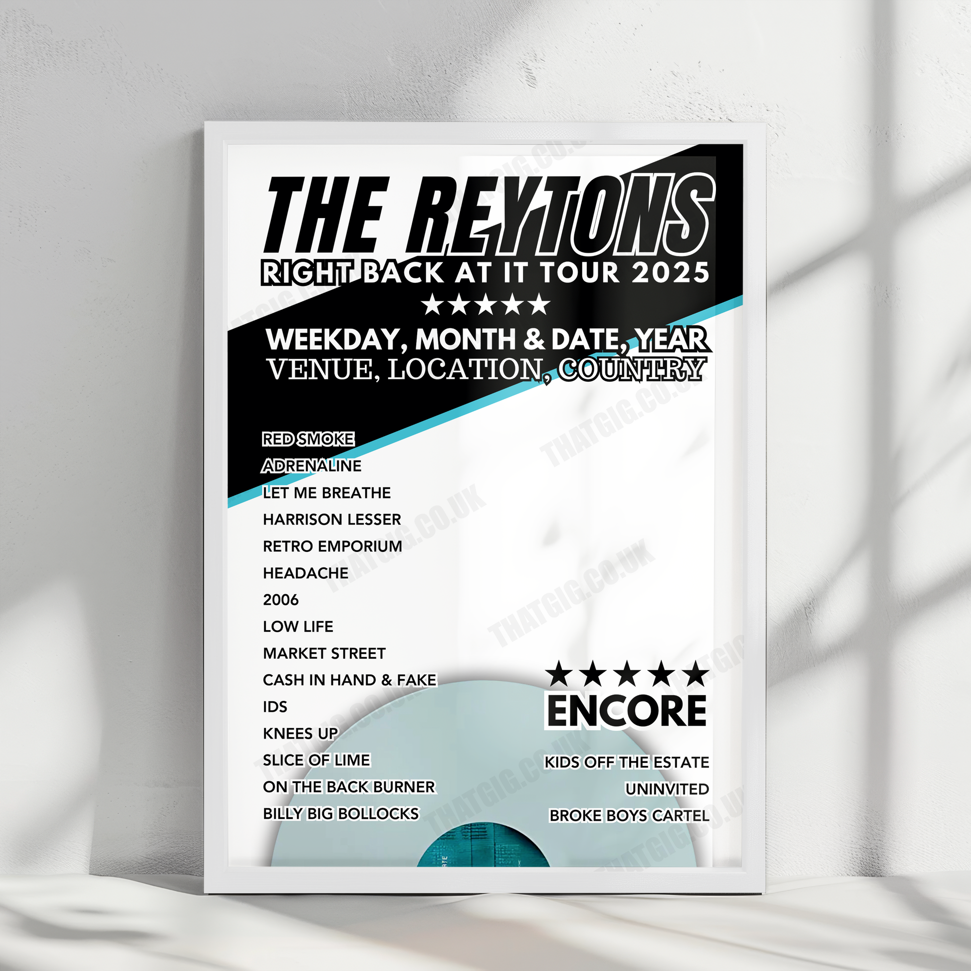The Reytons Setlist Poster - O2 Academy Brixton, London, England - February 7th, 2025