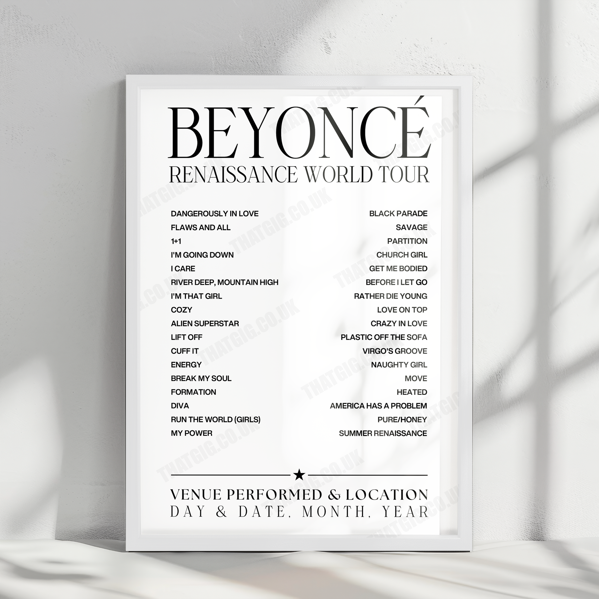 Beyoncé Setlist Poster - Ford Field, Detroit - July 26th, 2023