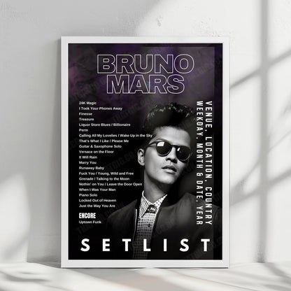 Bruno Mars Setlist Poster - Dolby Live at Park MGM, Las Vegas - August 20th, 2024