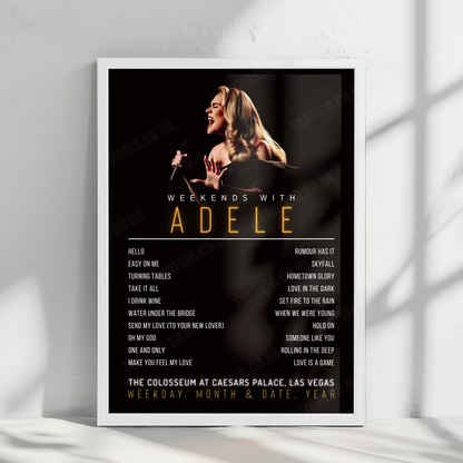 Adele Setlist Poster - The Colosseum at Caesars Palace, Las Vegas - September 9th, 2023