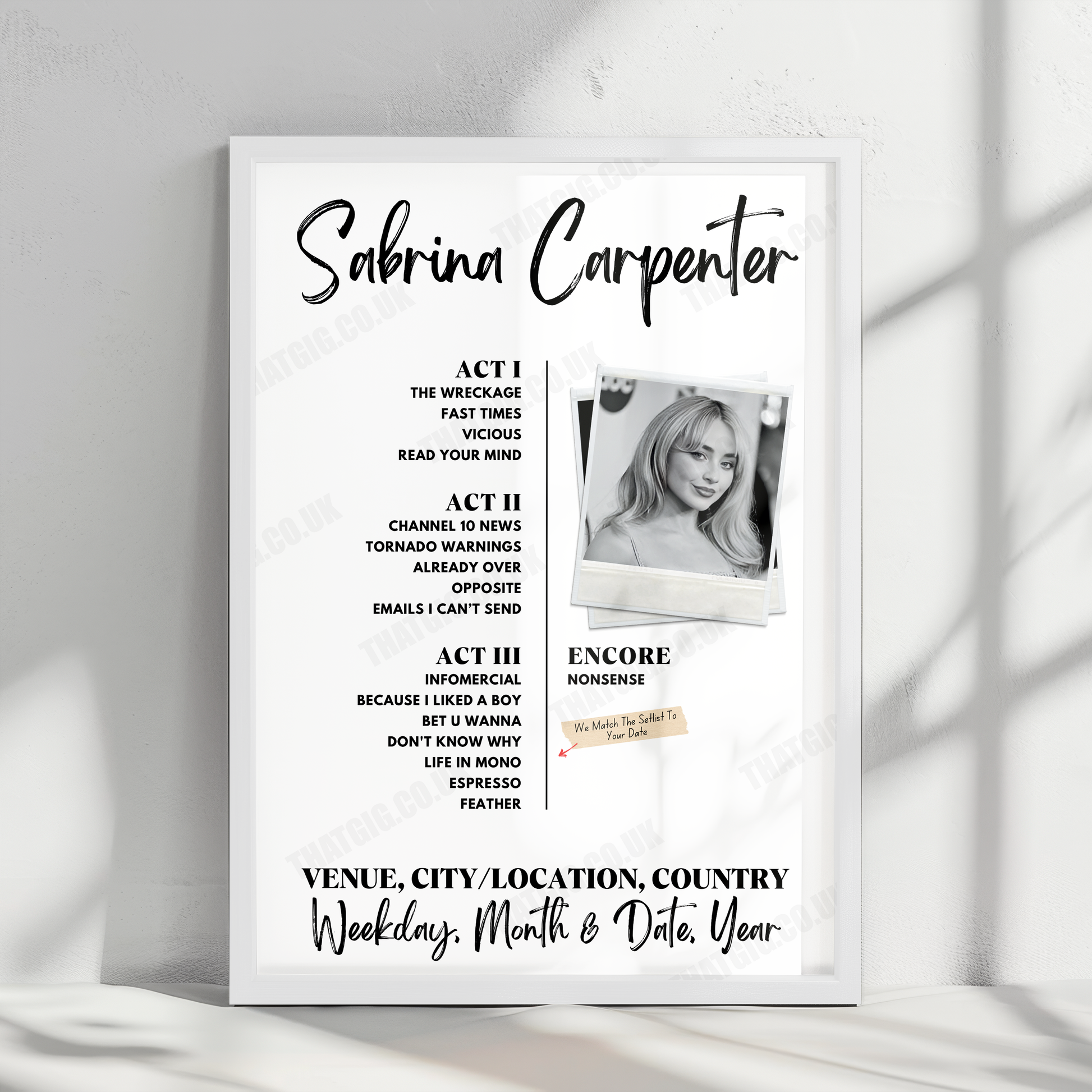 Sabrina Carpenter Setlist Poster - Scotiabank Arena, Toronto, ON, Canada - September 25th, 2024