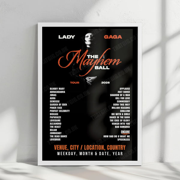 Lady Gaga Setlist Poster - Marvel Stadium, Melbourne - December 6th, 2025