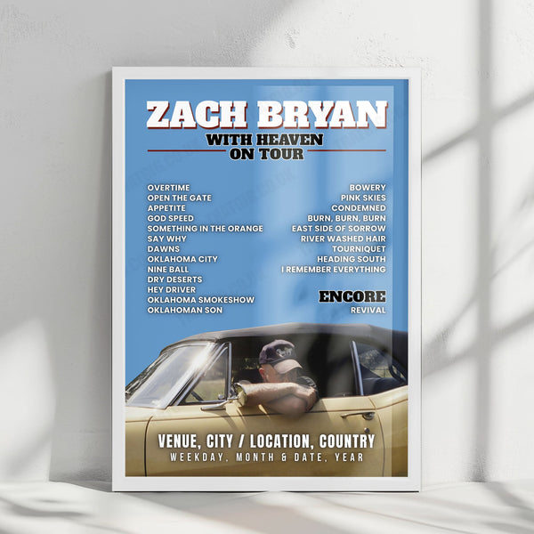 Zach Bryan Setlist Poster - The Woodlands of Dover International Speedway, Dover - September 18th, 2026