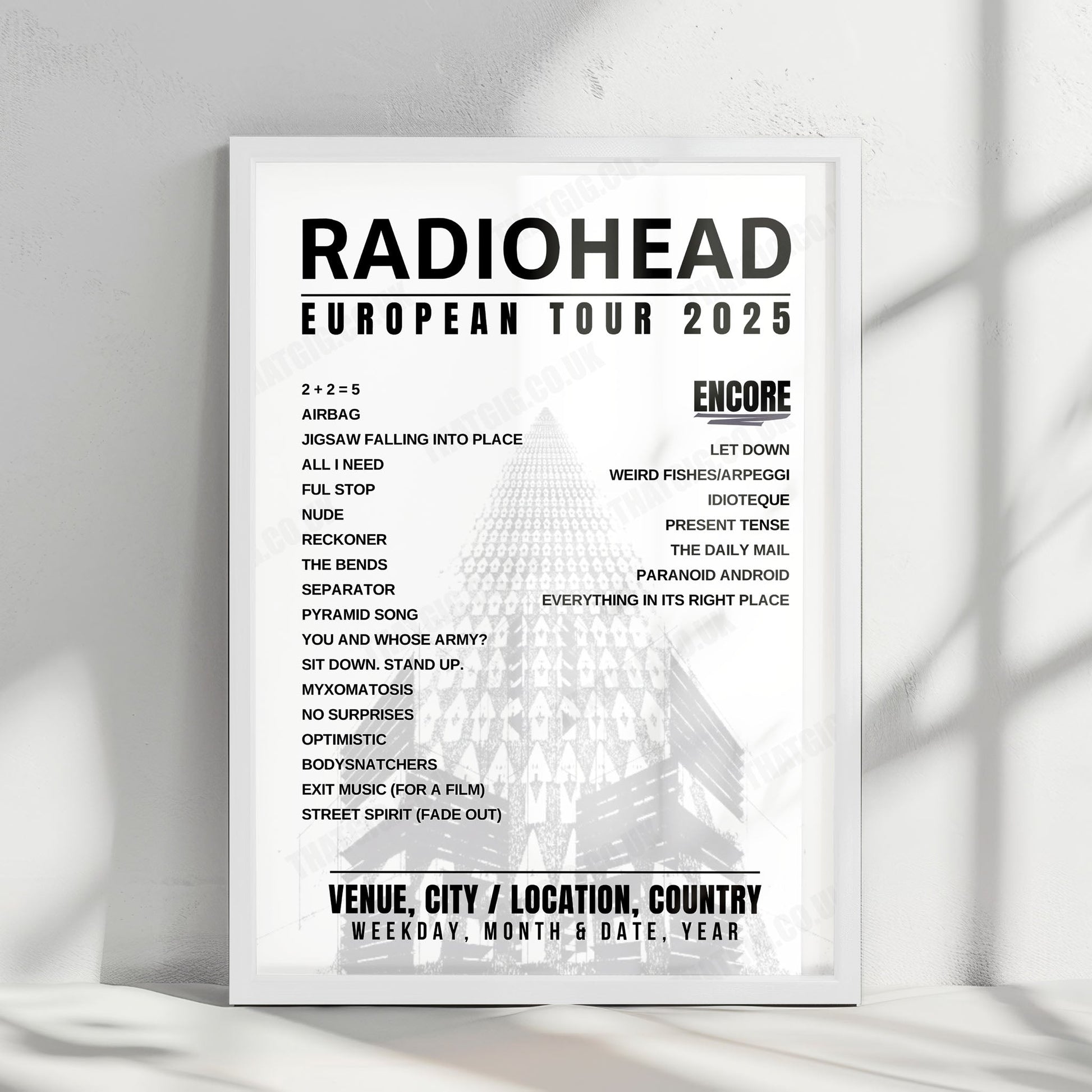 Radiohead Setlist Poster - The O2 Arena, London - November 21st, 2025