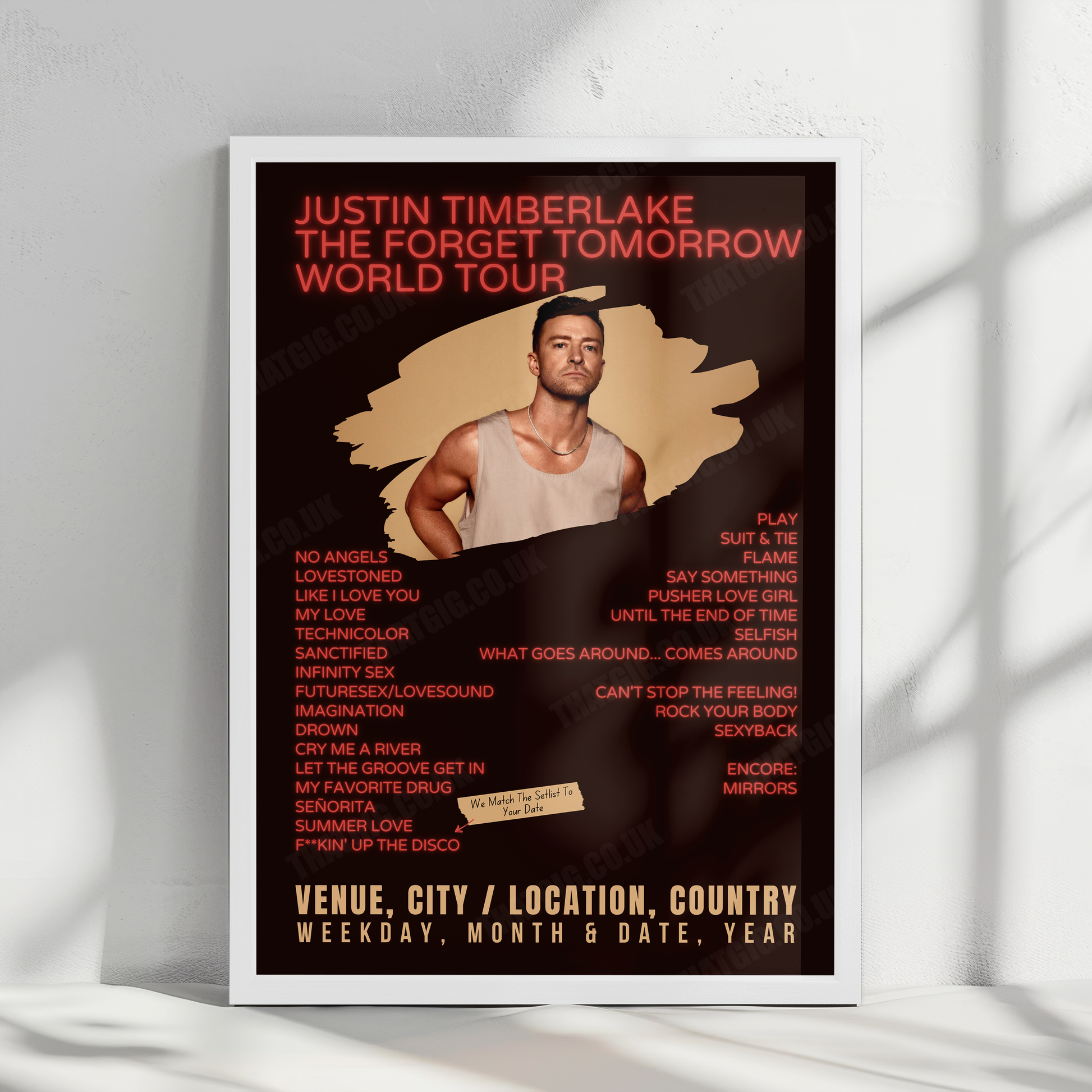 Justin Timberlake Setlist Poster - Utilita Arena Birmingham, Birmingham, England - August 7th, 2024