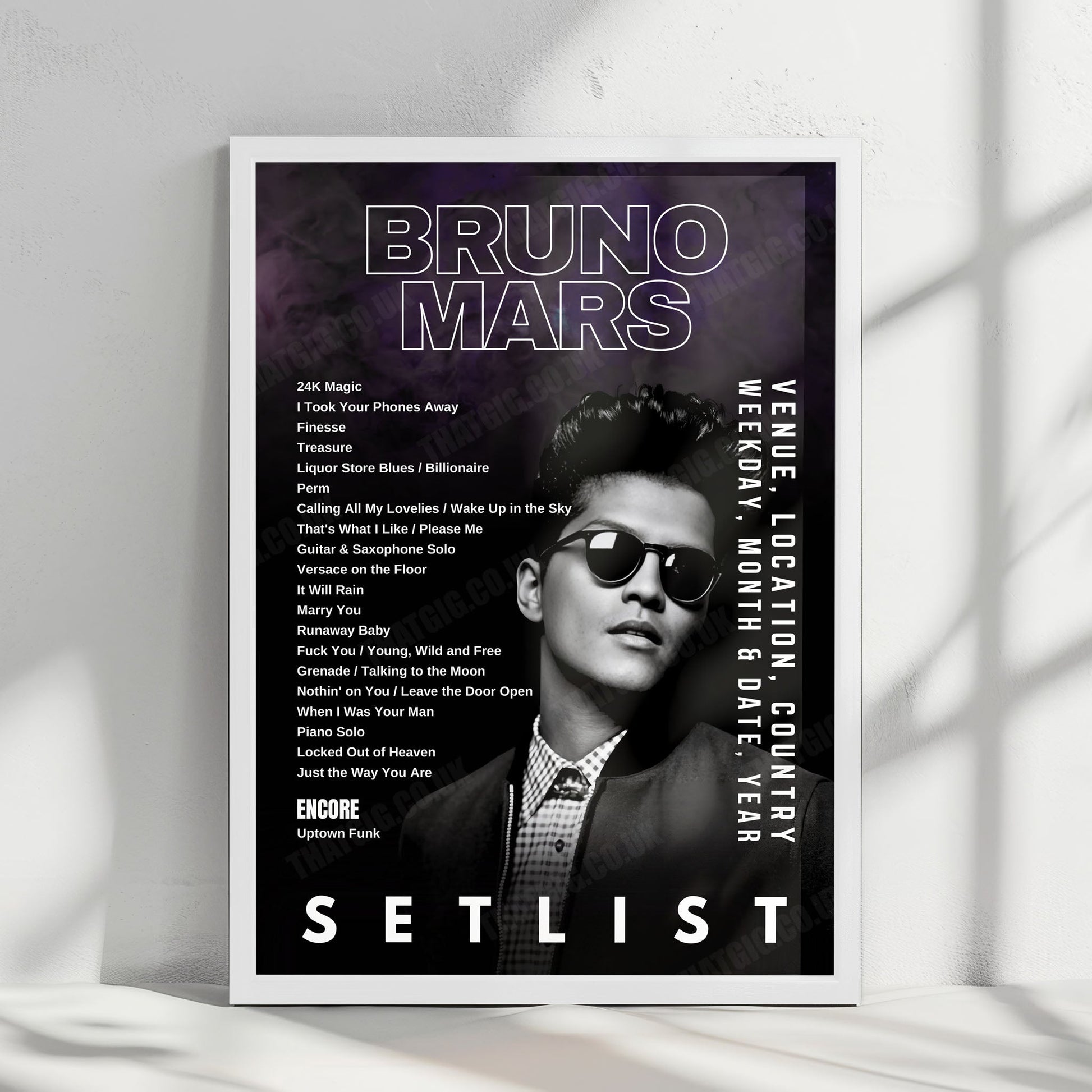 Bruno Mars Setlist Poster - Park Theater at Park MGM, Las Vegas - July 9th, 2021
