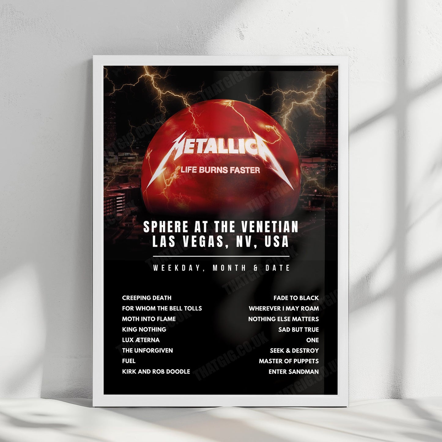 Metallica Setlist Poster - Sphere at The Venetian Resort, Las Vegas - October 8th, 2026