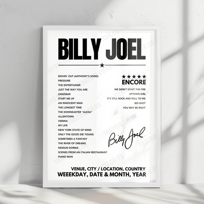 Billy Joel Setlist Poster - Madison Square Garden - May 9th, 2024