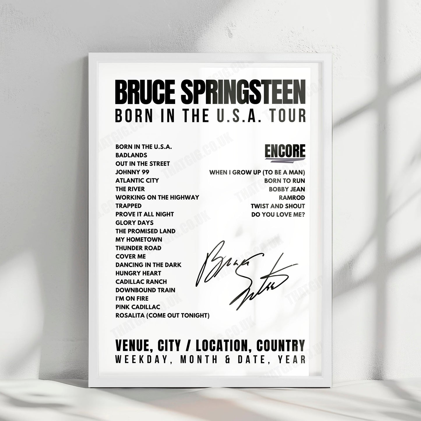 Bruce Springsteen Setlist Poster - Providence Civic Center, Providence - January 23rd, 1985
