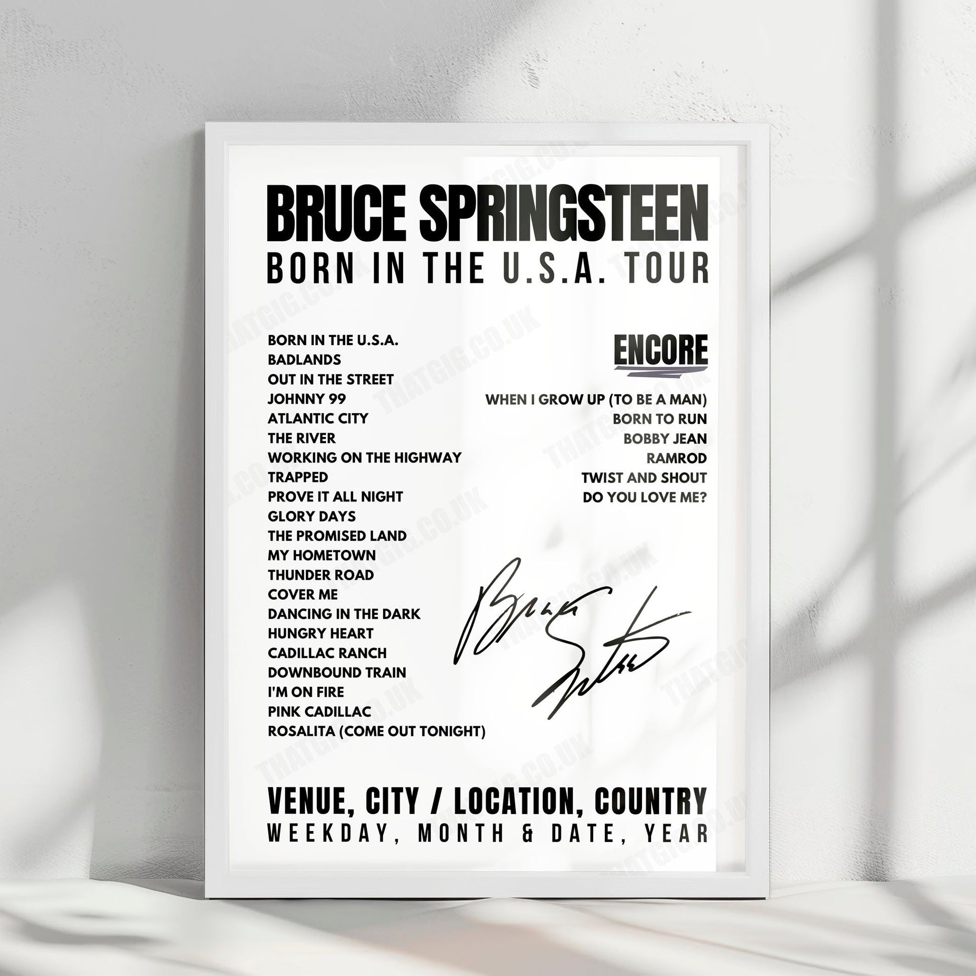 Bruce Springsteen Setlist Poster - Providence Civic Center, Providence - January 23rd, 1985