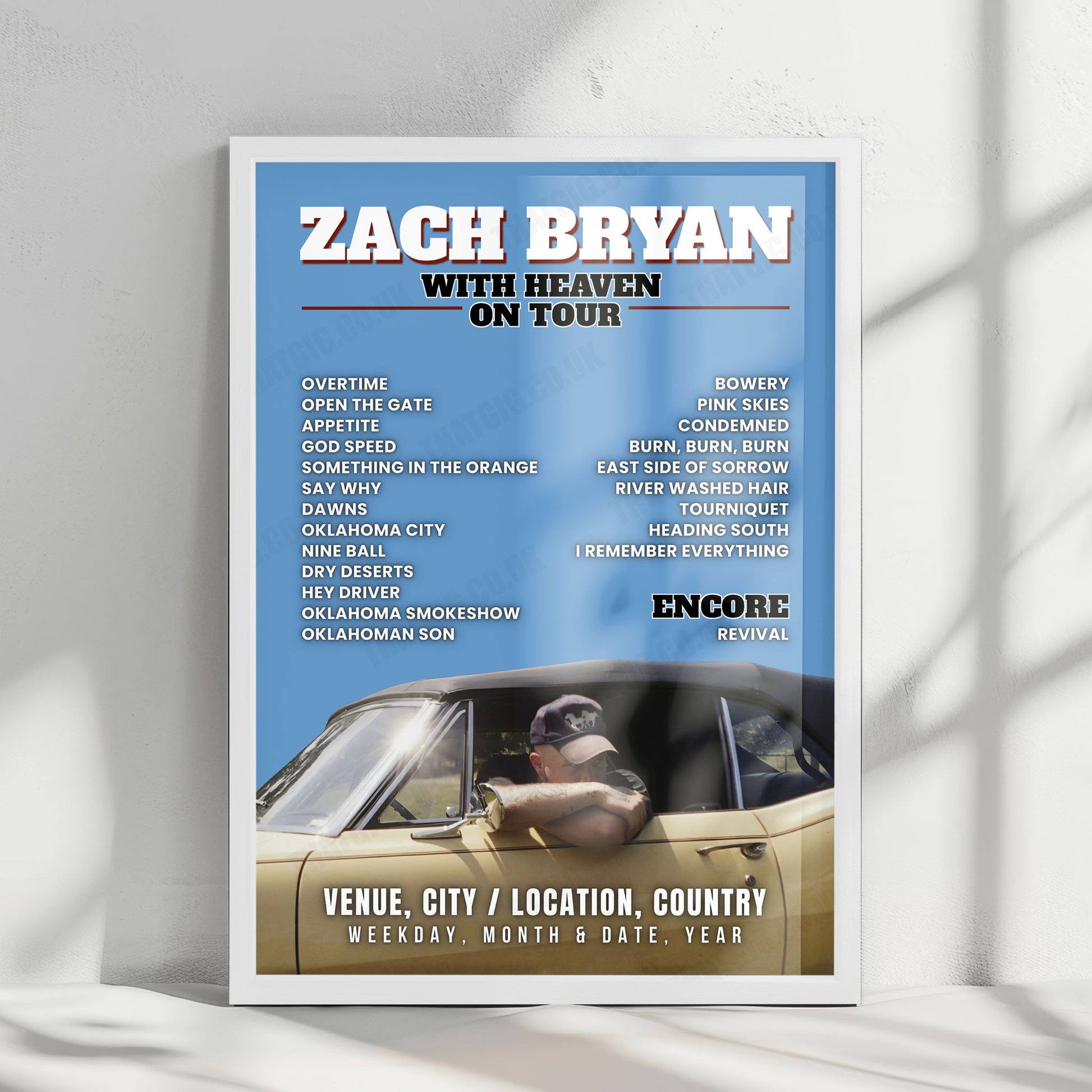 Zach Bryan Setlist Poster - Jordan-Hare Stadium, Auburn - October 10th, 2026