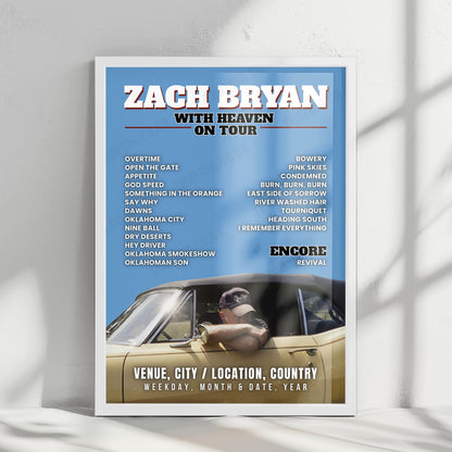 Zach Bryan Setlist Poster - Jordan-Hare Stadium, Auburn - October 10th, 2026