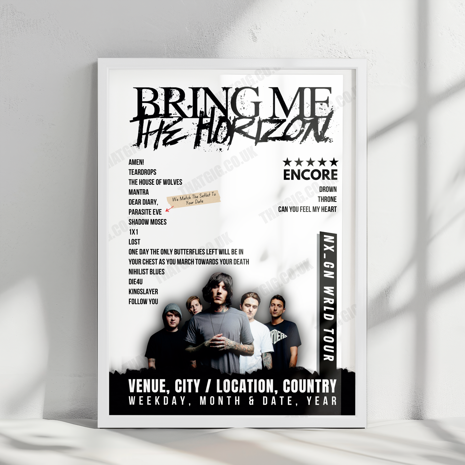 Bring Me the Horizon Setlist Poster - AO Arena, Manchester, England - January 13th, 2024