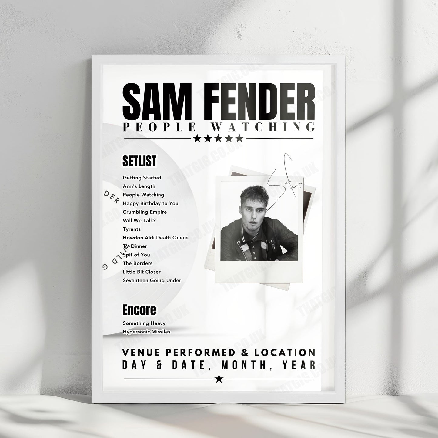 Sam Fender Setlist Poster - Valbyparken, Copenhagen - August 8th, 2025