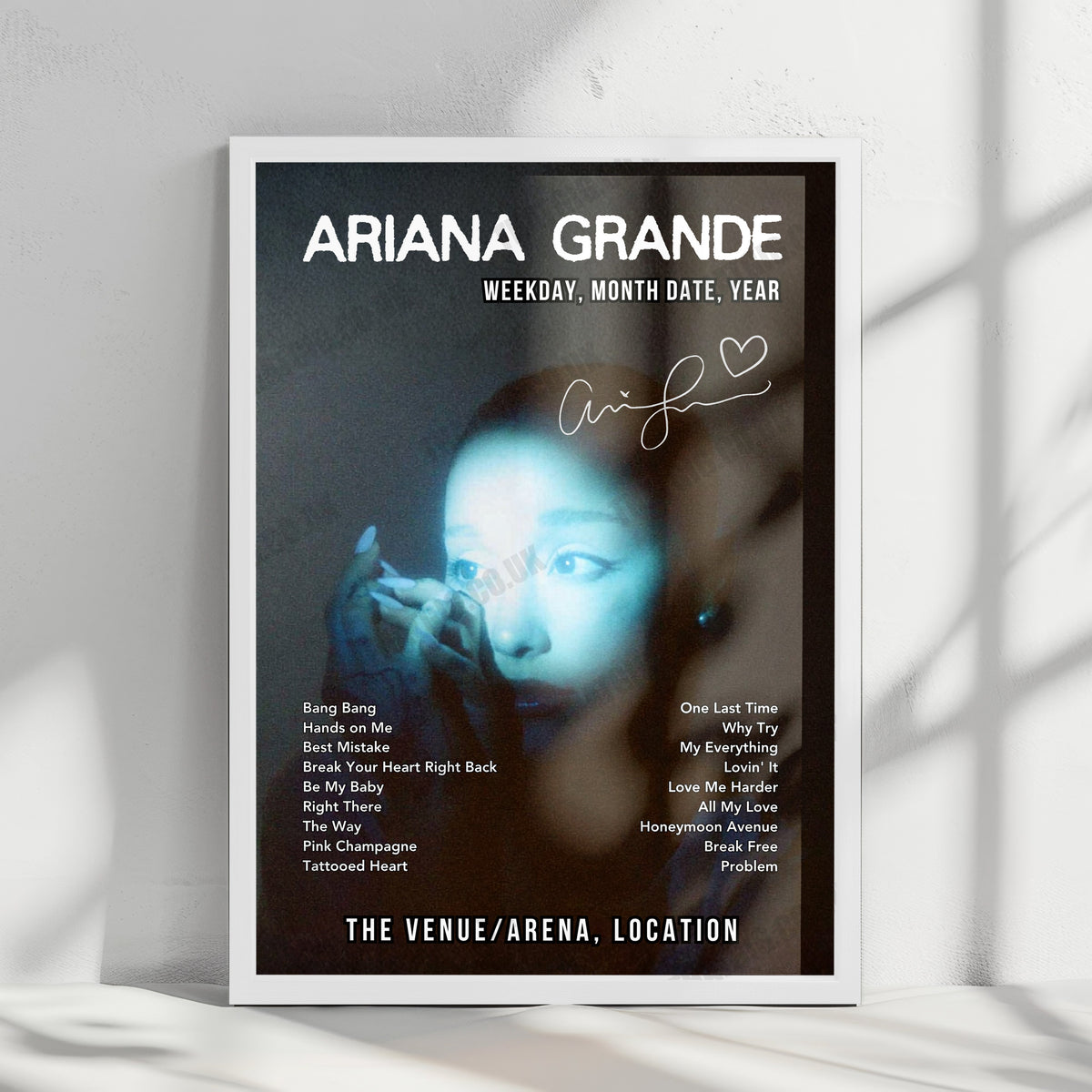 Ariana Grande Setlist Poster - The O2 Arena, London - August 23rd, 2026